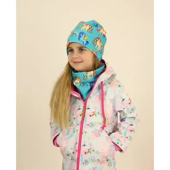 Čepice Kocour Mourek SET Čepice + Nákrčník JEDNOROŽCI na modré Velikost 50-52