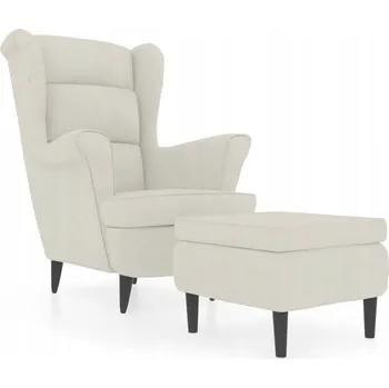 Křeslo Krémové křeslo s podnožkou, sametové, 78 x 90 x 96,5 cm