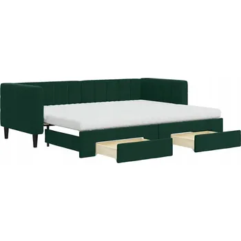 Pohovka Rozkládací lenoška 2 v 1 se zásuvkami, tmavě zelená, 223x90x68 cm