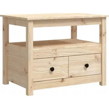 Konferenční stolek Dřevěný konferenční stolek z borovice 71 x 49 x 55 cm s poličkou a zásuvkami