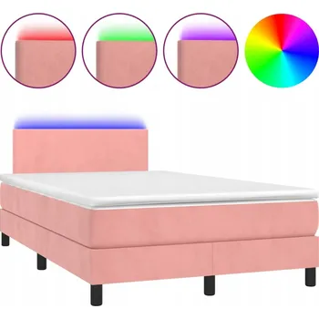 Postel Kontinentální postel růžová s matrací 203 x 120 x 78/88 cm a LED osvětlením