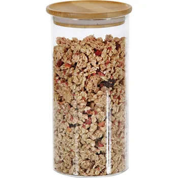 Dóza na potraviny SKLENĚNÁ NÁDOBA NA POTRAVINY s bambusovým víkem 1,2 L