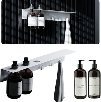 Držák na ručník DRŽÁK NA LAHVE DO KOUPELNY, ZÁVĚSNÝ DRŽÁK NA RUČNÍK 2v1 + DÁVKOVAČ