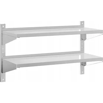 police Dvojitá nástěnná police z nerezové oceli, stříbrná, 100x40x60 cm