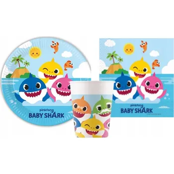 Party nádobí SADA BABY SHARK TALÍŘKY KELÍMKY UBROUSKY NAROZENINOVÁ PÁRTY