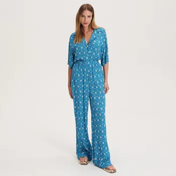 Dámské kalhoty Reserved - Vzorované kalhoty - modrá - 2321T-55X - 2321T-55X-XXL