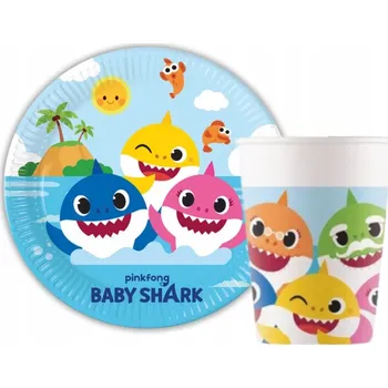 Party nádobí SADA TALÍŘKŮ A KELÍMKŮ BABY SHARK NA OSLAVU NAROZENIN