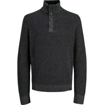 Oblečení a móda Velký pánský pulovr přes hlavu se strukturovanou pleteninou a rolákem Jack & Jones 12285627 černý (7XL)
