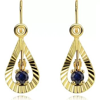 Náušnice Dětské náušnice 14K žluté zlato ve tvaru kapky s modrým safírem