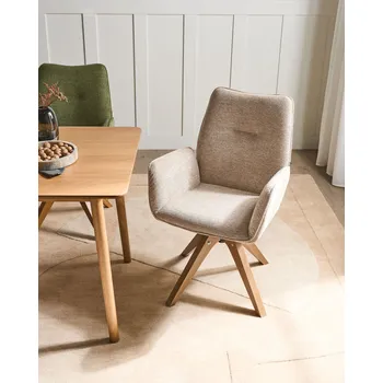 Otočná jídelní židle béžová lněné čalounění vysoké opěradlo s područkami skandinávský styl kuchyňe jídelna Beliani