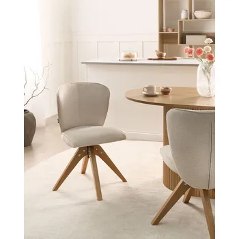 Sada 2 otočných jídelních židlí světle béžová látkové čalounění dřevěné nohy jídelna Beliani