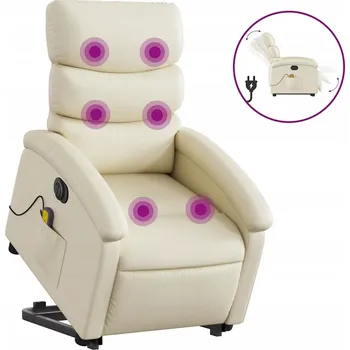 Křeslo Krémové rozkládací křeslo s masážní funkcí a funkcí vstávání, 70 x 92 x 99,5 cm