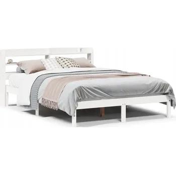 Postel Bílá borovicová postel s poličkami 218 x 130 x 82 cm, matrace 120 x 200 cm