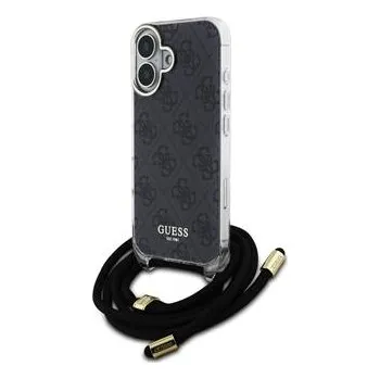 Kryt GUESS IML 4G Printed se šňůrkou pro Apple iPhone 16 - černý