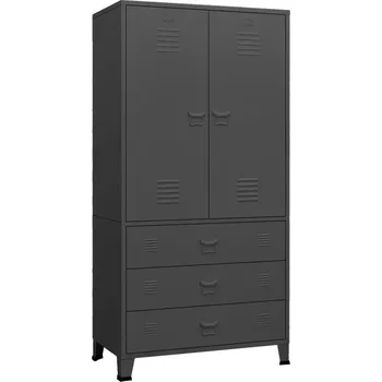 Šatní skříň Kovová Skříň na oblečení s policemi a tyčí, antracitová, 90 x 50 x 180 cm