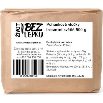 Život bez lepku Pohankové vločky instantní světlé 500 g