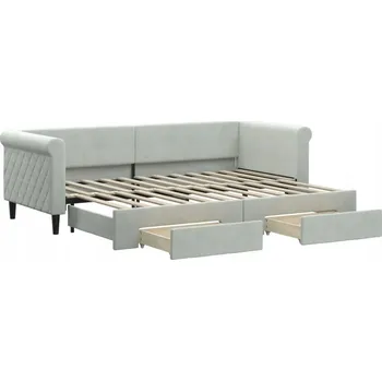 Pohovka Rozkládací Pohovka s Úložným Prostorem a Zásuvkami Samet Světle Šedá 229x172,5x68 cm