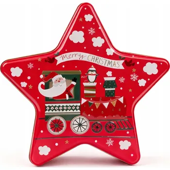 Dóza na potraviny VÁNOČNÍ DÓZA NA BONBÓNY, SUŠENKY, SLADKOSTI - HVĚZDA S KOVOVÝM VÍKEM