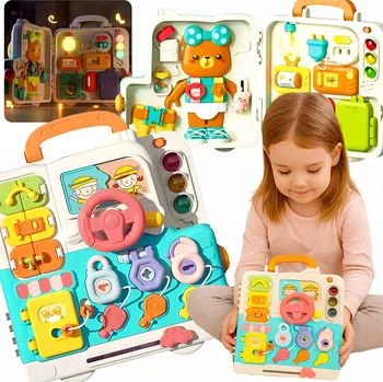 Hračka pro nejmenší INTERAKTIVNÍ TABULE MEDVÍDEK EDUKAČNÍ MANIPULAČNÍ SENZORICKÁ ROZKLÁDACÍ