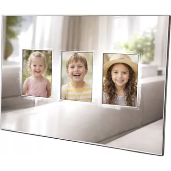 Obraz Rámeček zrcadlově stříbrný 15,5×35,5 cm, na 3 fotografie 6,5×9 cm, lesk, zrcadlo