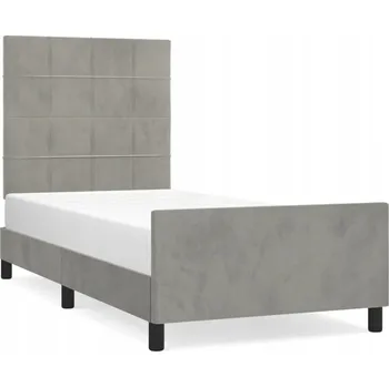 Postel Rám postele s čelem, sametový světle šedý, 203 x 93 x 118/128 cm