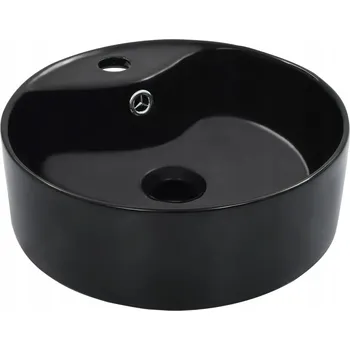 Keramické umyvadlo na desku, černé, 36x13 cm, s přepadem