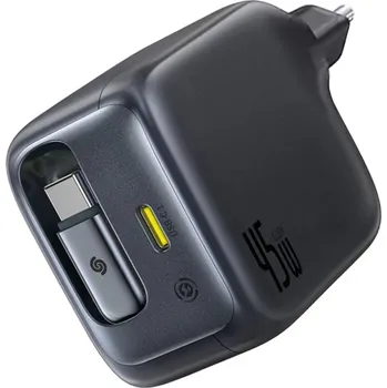 Baseus - nástěnná nabíječka EnerCore CJ11 (E0120G00) - GaN, rychlé nabíjení, USB-C, s výsuvným kabelem typu C, 45W - Cosmic Black
