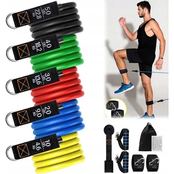 SADA 5 POSILOVACÍCH GUM odporové gumy fitness bands AŽ DO 69 KG VYSOKÁ KVALITA Nové