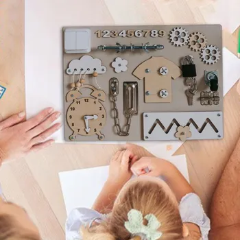 Dřevěná hračka MONTESSORI TOY BUSY BOARD SENSORY BOARD ACTIVITY BOARD PRO STYL A