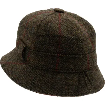 Pokrývka hlavy CTH Ericsson Zimní vlněný anglický myslivecký klobouk - Harris Tweed Overcheck Green - Hunter Hat Velikost: 61 cm (XL)
