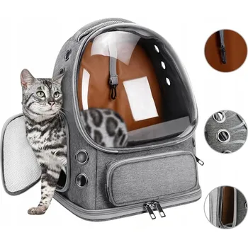 Obraz PŘEPRAVKA PRO KOČKY BATOH PRŮHLEDNÝ ŠEDÝ 42 cm×34 cm×27 cm