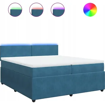 Postel Kontinentální postel 200x200 cm, modrá, s LED osvětlením a topperem