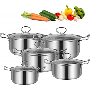 Hrnec Sada 5x HRNEC OCELOVÝCH na Indukci s POKLICÍ 16/18/20/22/24cm