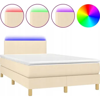 Postel Kontinentální postel s matrací a LED diodami, krémová, 203 x 120 x 78/88 cm