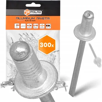 Nýt 300x TRHACÍ NÝTY 4,8x8 mm HLINÍKOVÉ Pozinkované OCELOVÉ ODOLNÉ Nýt 9T