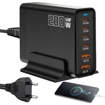 NABÍJEČKA NABÍJECÍ STANICE 200W USB GAN III 4XUSB-C 2XUSB-A PD+QUICKCHARGE