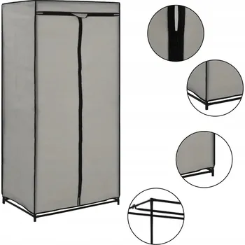 Šatní skříň Skříň s železným rámem a potahem z polyesteru, šedá, 75x50x160 cm, se zipem