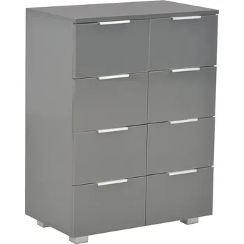 Komoda Komoda s 8 zásuvkami, vysoký lesk, šedá, 60x35x80 cm