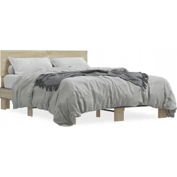 Postel Rám postele dub sonoma 204,5 x 123 x 81 cm s lamelovým roštem z překližky