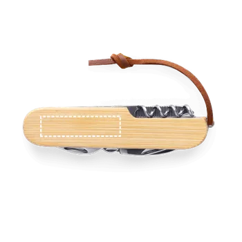 Multifunkční nůž RYKER. Multifunkční kapesní nůž z bambusu a nerezové oceli s PU rukojetí Tampontisk (4, 10 x 40) 15 přední 1