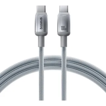 Náhradní díl pro mobilní telefon Baseus - datový kabel Discolor (E0420702) - USB-C na USB-C, 100W, 480Mbps, 1m - stříbrný