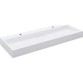 Bílé umyvadlo z minerálního kompozitu 120 x 46 x 11 cm, 2 otvory pro baterii