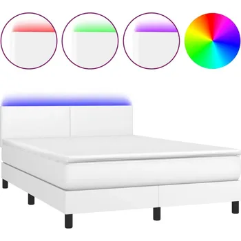 Postel Kontinentální postel s matrací a LED diodami, bílá, 203 x 144 x 78/88 cm