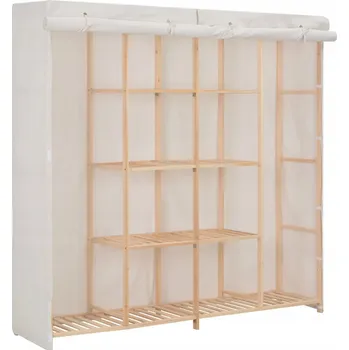 Šatní skříň Bílá skříň vyrobená z tkaniny s dřevěným rámem 173 x 40 x 170 cm