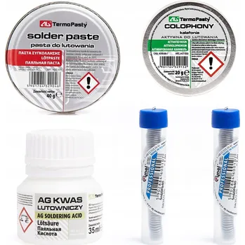 Páječka AG SADA PRO PÁJENÍ 2x CÍN KOLOFOŃ KALAFUNA KYSELINA PASTA NEZBYTNÁ VÝBAVA PRO ELEKTRONIKU