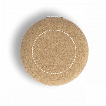 Kosmetické zrcátko TILBURY. Dvojité korkové zrcátko do kabelky Gravírování laserem (max. 1 barva, ∅ 40mm) 1 barva 5 Přední