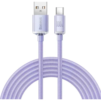 Náhradní díl pro mobilní telefon Datový kabel Crystal Shine (CAJY000405) – USB na Type-C, 100W, 1.2m, super rychlé nabíjení, nylonové opletení – fialový