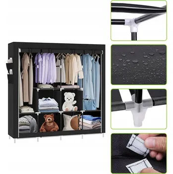 Šatní skříň PRZENOŚNA SKŘÍŇ NA OBLEČENÍ 170 X 45 X 170 CM, ZÁVĚS A POLICE ČERNÁ