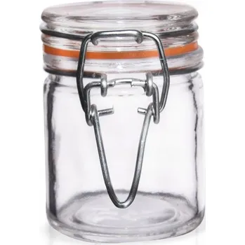 Dóza na potraviny SKLENICE S PATENTNÍM UZÁVĚREM A KLIPSEM, SKLENĚNÁ NÁDOBA NA KOŘENÍ, ZAVAŘOVACÍ SKLENICE 50ML