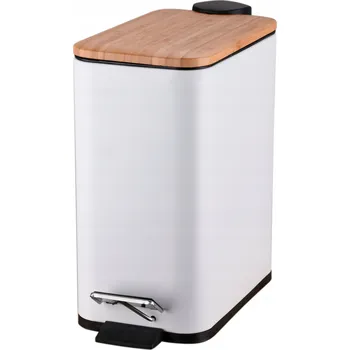 Odpadkový koš Bisk Rado 08424 Obdélníkový Odpadkový koš s pedálem 5 l bílý bambus s pomalým spadnutím